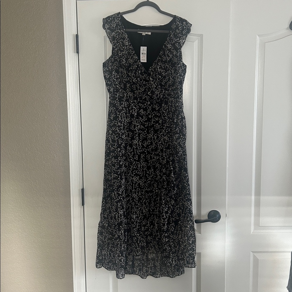 LOFT Black and White Midi Dress